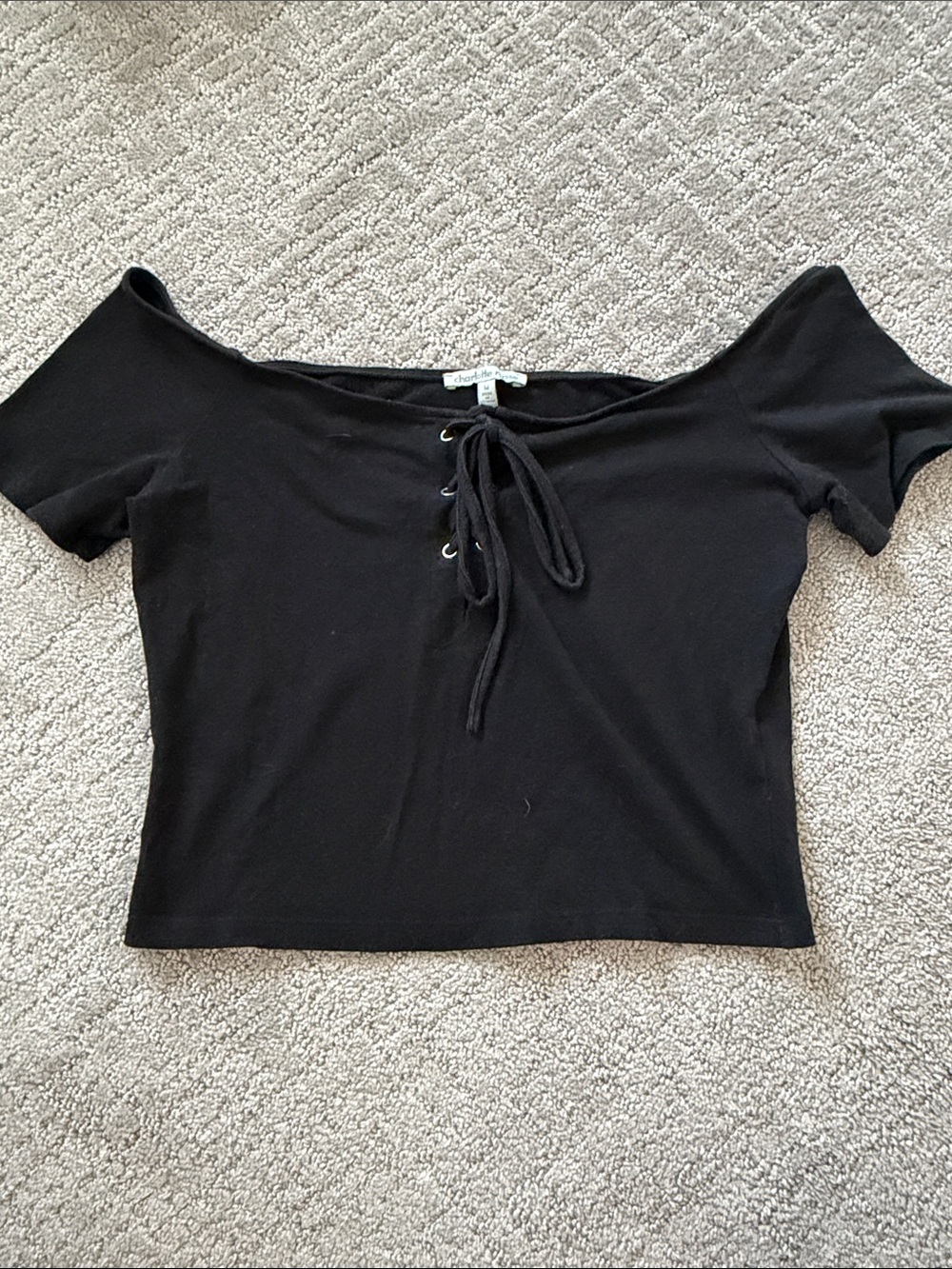 Charlotte Russe Black Off-Shoulder Lace-Up Crop Top